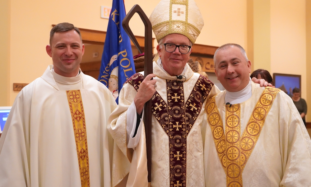 Bishop Hying with Fr Piotr Janas and Fr. Hubert Zasada, SChr